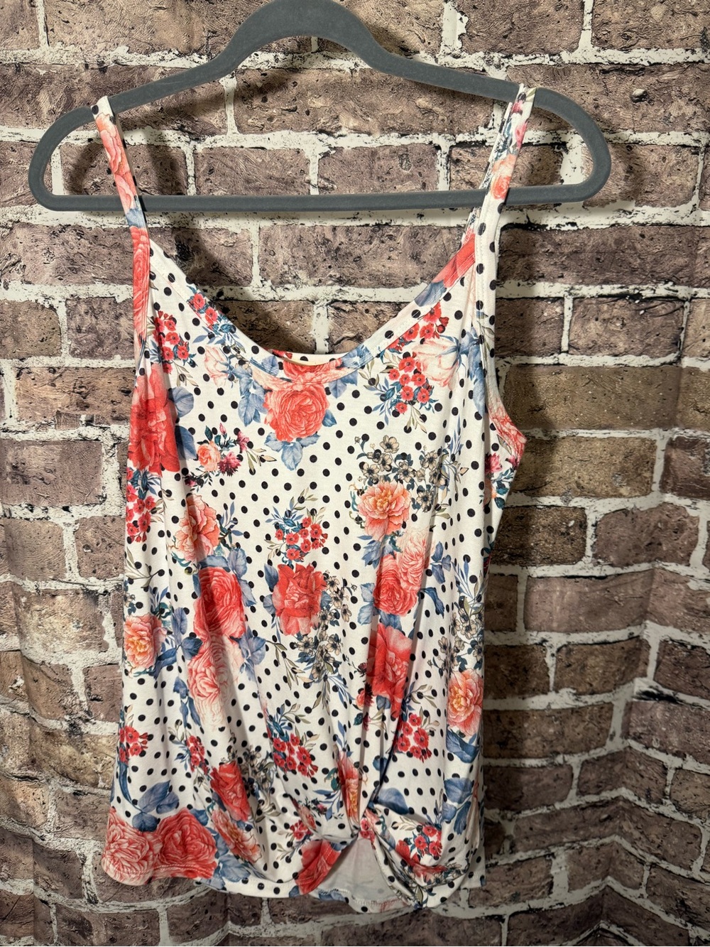 Avery Cream Tank with Coral Floral & Navy Polka Dots